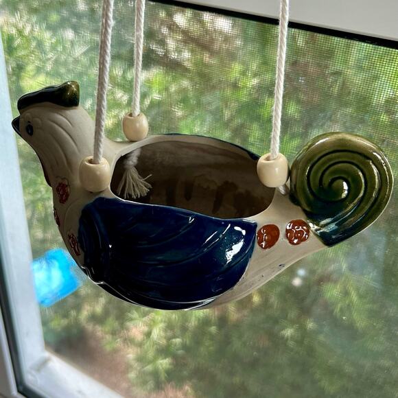 Vintage Stoneware Bird Planter Hanging Ceramic Chicken Quail - Picture 16 of 16